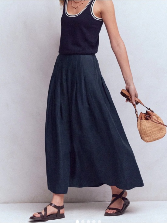 Willi Smith Dresses & Skirts - Linen Maxi Skirt - navy blue 100% linen w/fringe tie detail